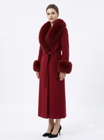 Winter cashmere long coat with real fox fur