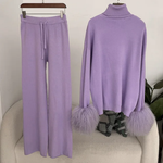 Comfortable_jumpsuit and wide-leg pants set with a high neck