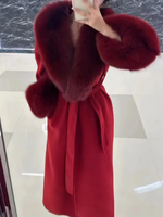 Winter cashmere long coat with real fox fur