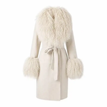 Textured Fur-Trim Longline Wrap Jacket