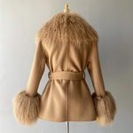 Women's Luxury Winter Pure Wool Double-Faced Coat with Real Mongolian Fur Collar