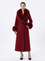Winter cashmere long coat with real fox fur