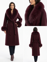 Luxury cashmere coat with fox fur collar