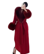 Winter cashmere long coat with real fox fur