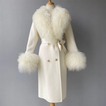 Long Belted Coat with Curly Shearling-Style Trim