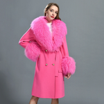 Long Belted Coat with Curly Shearling-Style Trim