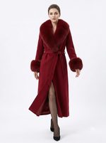 Winter cashmere long coat with real fox fur