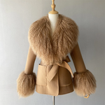 Women's Luxury Winter Pure Wool Double-Faced Coat with Real Mongolian Fur Collar