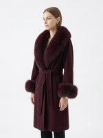 Luxury cashmere coat with fox fur collar