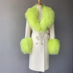 Long Belted Coat with Curly Shearling-Style Trim