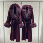 Luxury cashmere coat with fox fur collar