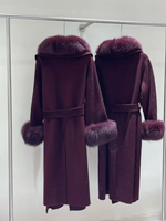 Luxury cashmere coat with fox fur collar