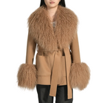Women's Luxury Winter Pure Wool Double-Faced Coat with Real Mongolian Fur Collar