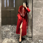 Winter cashmere long coat with real fox fur