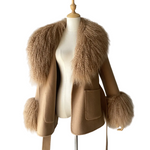 Women's Luxury Winter Pure Wool Double-Faced Coat with Real Mongolian Fur Collar
