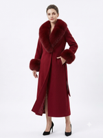 Winter cashmere long coat with real fox fur